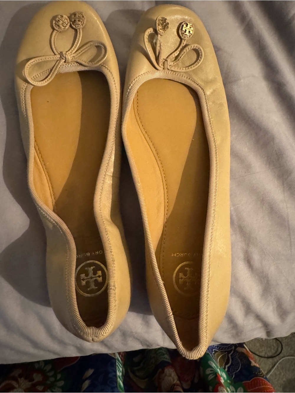 Tory Burch Light Beige Suede Bow Ballet Flats